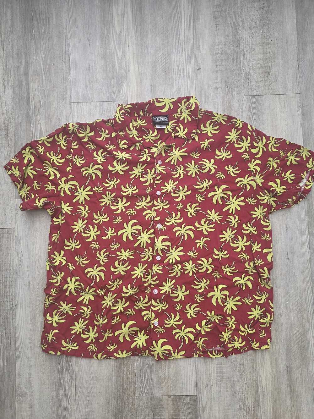 One Piece Franky Woven Button-Up Size XL Red Palm Tree Hawaiian Shirt